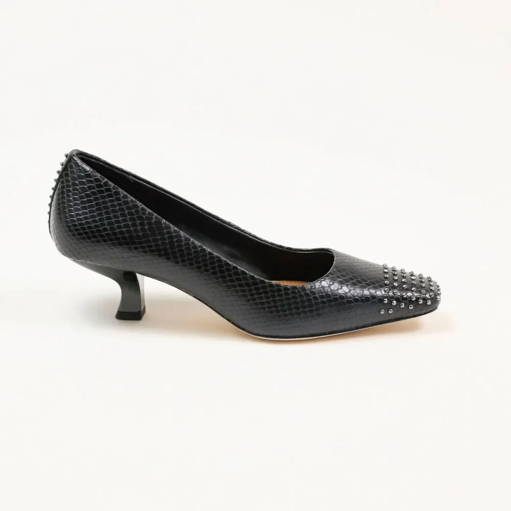 Donald Pliner Women Studded Snake Embossed Kitten Heel Pumps Black Size 6